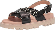 Dolce Vita Niles Black Multi Leather Ankle Strap Rounded Open Toe Flats Sandals