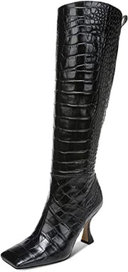 Sam Edelman Adi Black Spool Heel Squared Toe Zipper Leather Knee High Boots