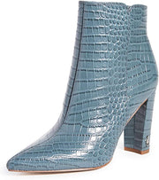 Sam Edelman Raelle Grey Croco Embossed Block Heel Pointed Toe Leather Ankle Boot