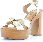 Sam Edelman Trista Champagne Open Toe Buckle Strap Block Heel Platform Sandals
