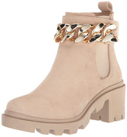 Steve Madden Amulet Embellished Lug Sole Combat Ankle Bootie Sand Suede Chain
