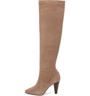Lust For Life California Taupe Suede Over Knee Mid Heel Almond Toe Dress Boot
