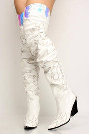 Cape Robbin Kelsey-21 White Over The Knee Pointed Toer Western Thigh Boots