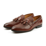 Mens ACE Formal Whiskey Brown Leather Tassel Slip On Classic Dress Loafers