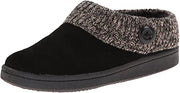 Clarks Womens Slipper Suede Leather Knitted Collar Clog Slippers - Plush Faux Fur Lining