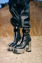 Jeffrey Campbell Robotic Black Silver Metallic Fashion Platform High Heel Boots