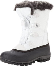 Kamik Momentum White Pull On Rounded Toe Waterproof Fur Trim Ankle Snow Boots