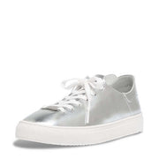 Steve Madden Dorey Silver Lace Up Rounded Toe Low Top Fashion Sneakers