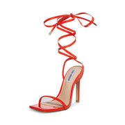 Steve Madden Uplift Red Patent Strappy Square Toe Stiletto High Heel Sandals