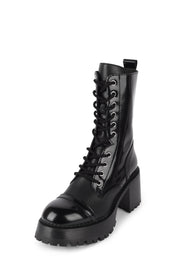 Jeffrey Campbell Locust Black Box Leather Lace Up Chunky Moto Combat Boots Boot
