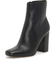 Vince Camuto Dannia Black Leather Square Toe Leather Block Heel Ankle Booties